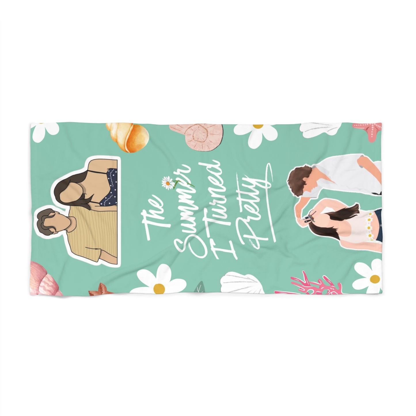 The Summer I Turned Pretty Inspired Beach Towel with Daisy and Shell Design