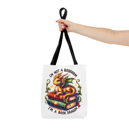 Book Dragon Tote Bag | Fantasy Reading Lover Gift | Double Sided Linen Bag