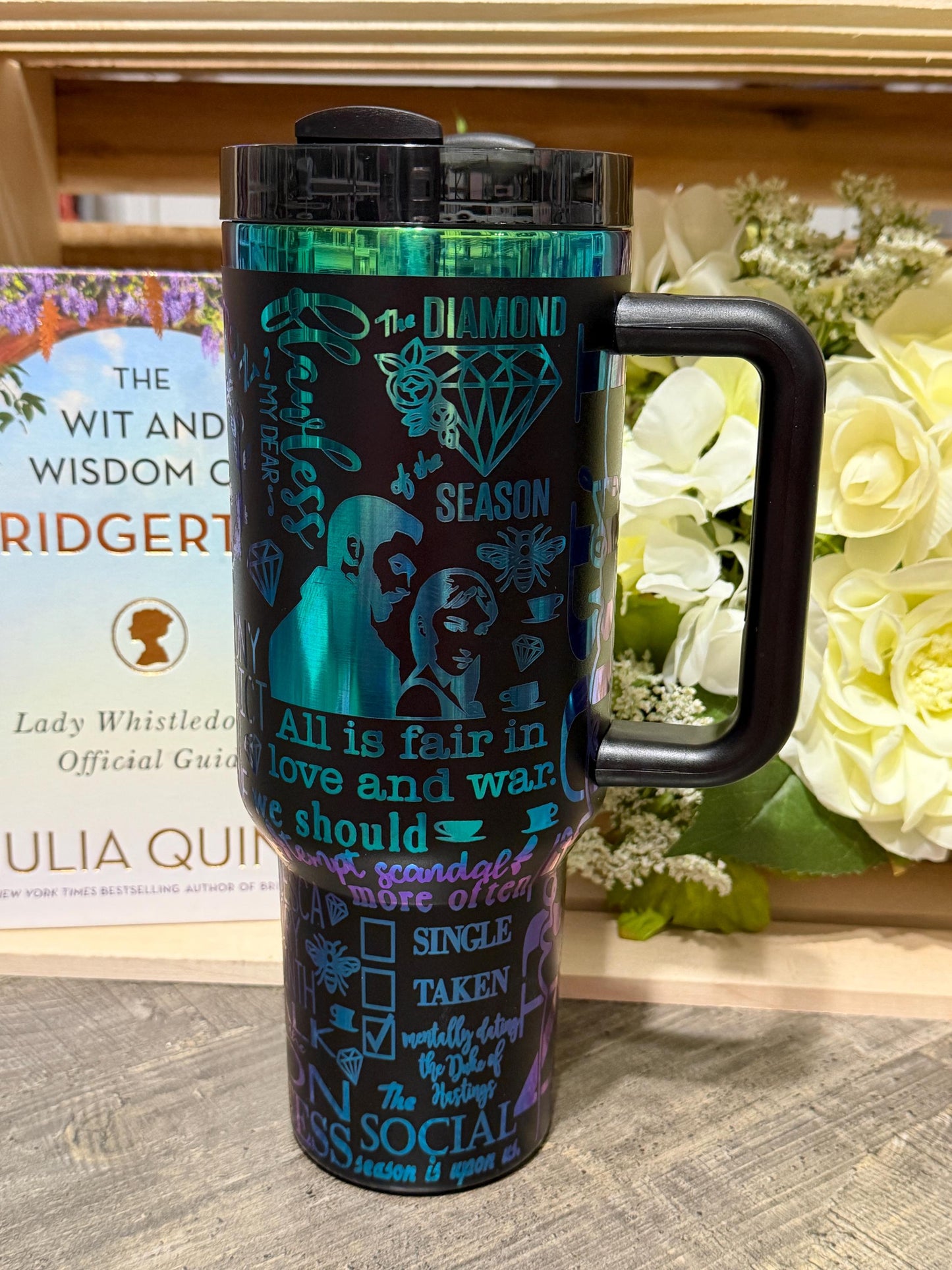 Bridgerton Inspired 40oz Engraved Tumbler | Rainbow Engraved Stanley Inspired Cup | Regency Romance Gift | Tea Lover Stainless Steel Mug