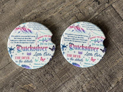 Quicksilver Inspired Car Coasters – Romantasy Quote & Symbol Set