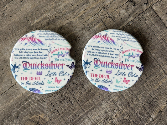 Quicksilver Inspired Car Coasters – Romantasy Quote & Symbol Set
