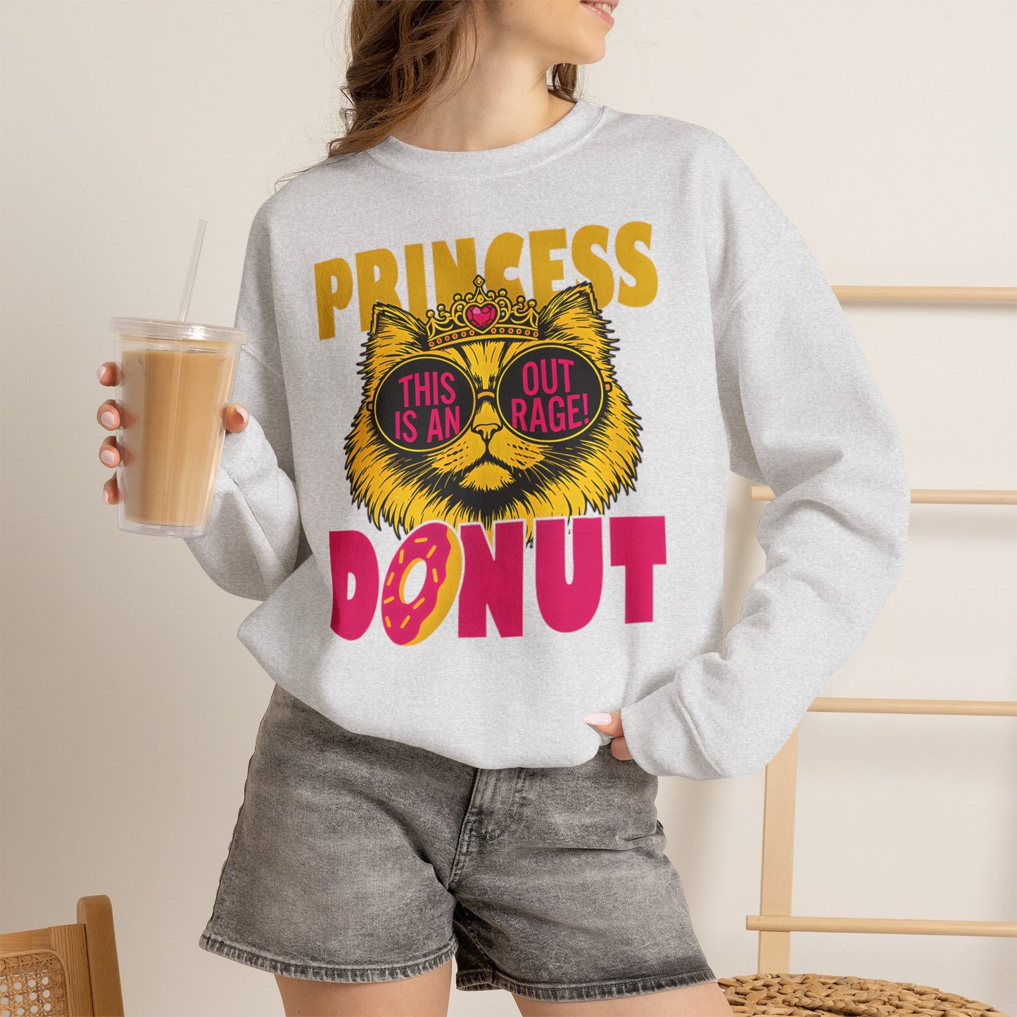 Princess Donut "This Is an Outrage!" Sweatshirt | Dungeon Crawler Carl Inspired Crewneck | Princess Donut Fan Gift | Funny Cat Sweatshirt