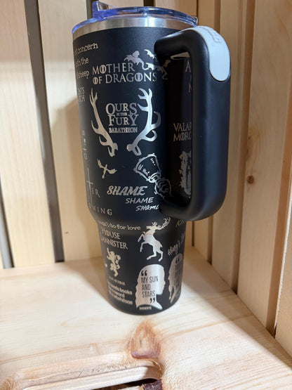 Game of Thrones 40oz Engraved Tumbler | GOT Stanley Style Cup | House Stark Dragon Travel Mug | Fantasy Bookish Gift | Winter Is Coming