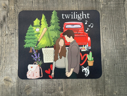 Bella and Edward Twilight Mouse Pad – Forest Romance with Iconic Red Truck