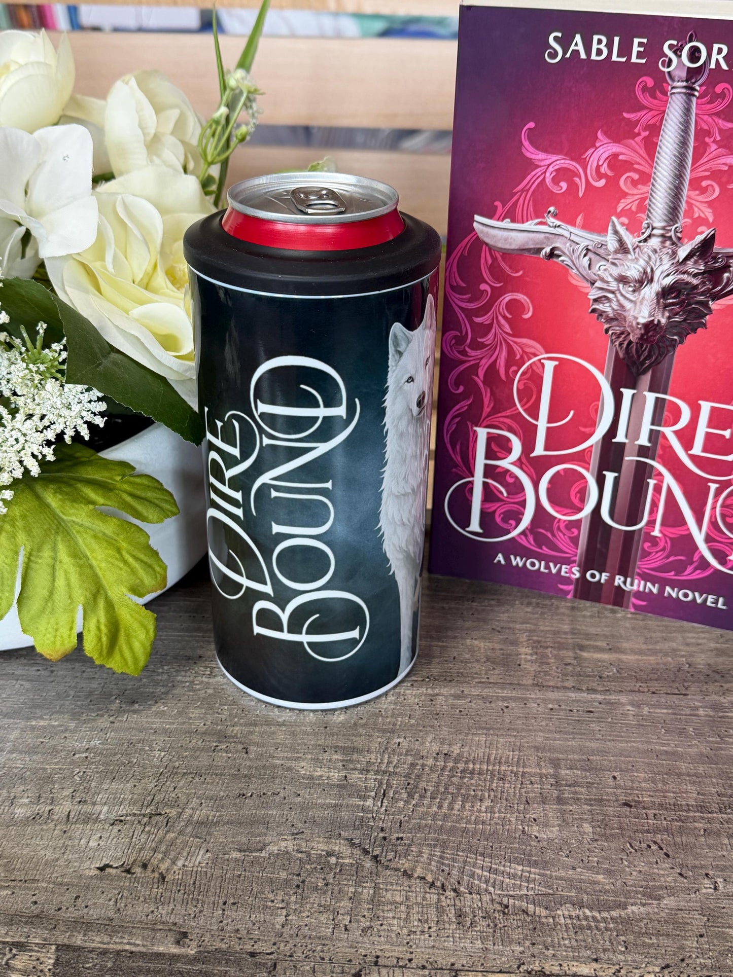 Dire Bound Inspired 4 in 1 Can Cooler | Meryn Cooper Wolf Tumbler | Dark Fantasy Romance Cup | Wolves of Ruin Gift | Bookish Drinkware