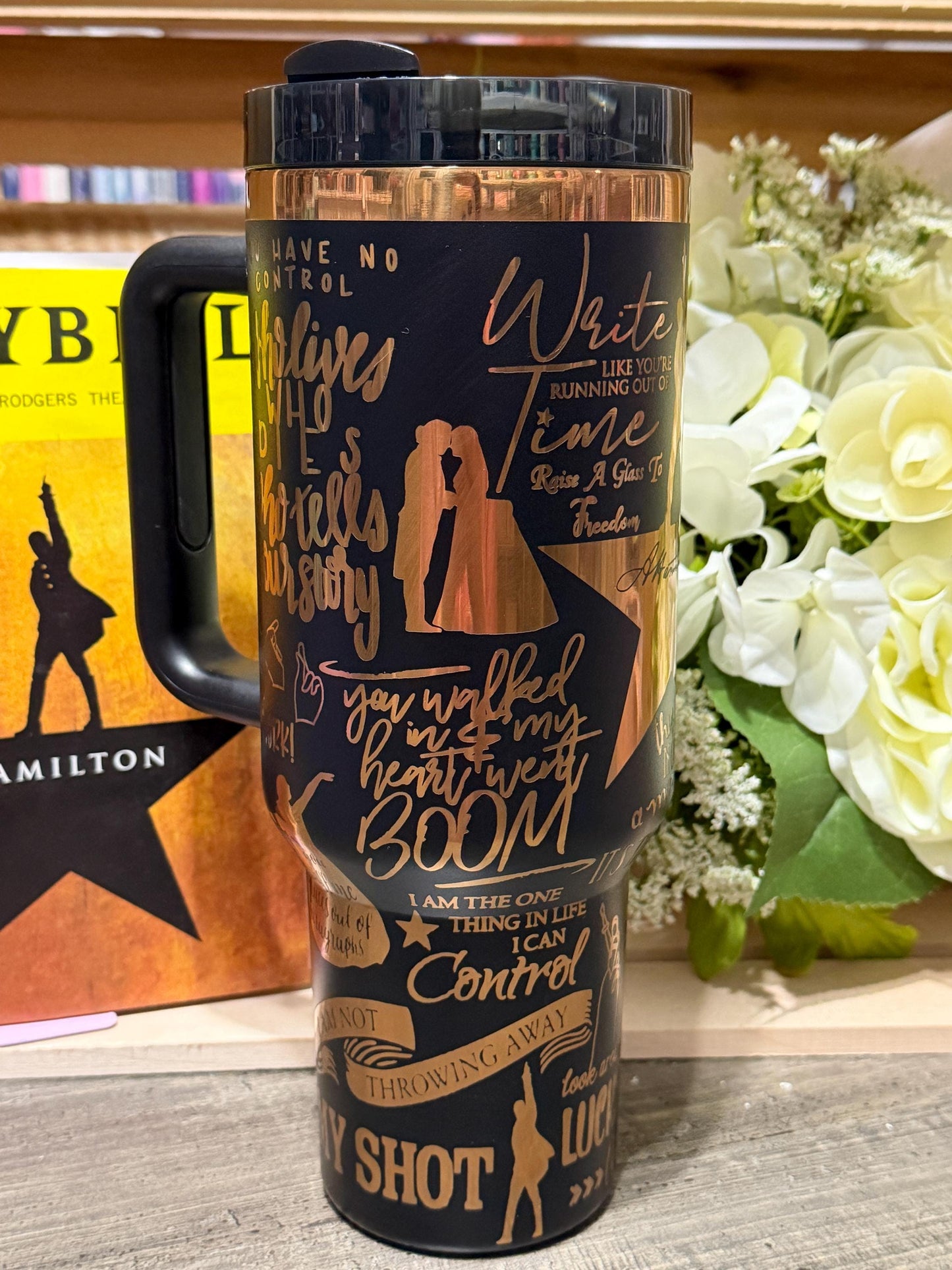 Hamilton Inspired 40oz Engraved Tumbler with Handle – Broadway Musical Quote Cup – Theater Lover Gift – Stanley Style