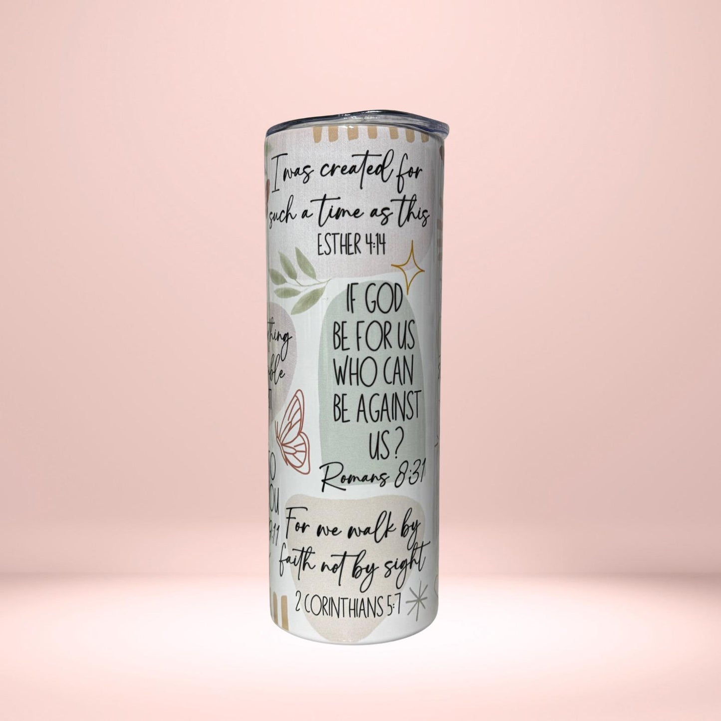 Pastel Scripture Tumbler | Christian Inspirational Drinkware with Bible Verses