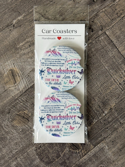 Quicksilver Inspired Car Coasters – Romantasy Quote & Symbol Set