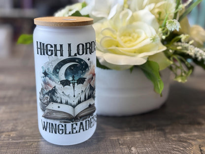 High Lords and Dragon Riders | 16oz Frosted Glass Tumbler with Bamboo Lid and Straw | Fantasy Bookish Gift