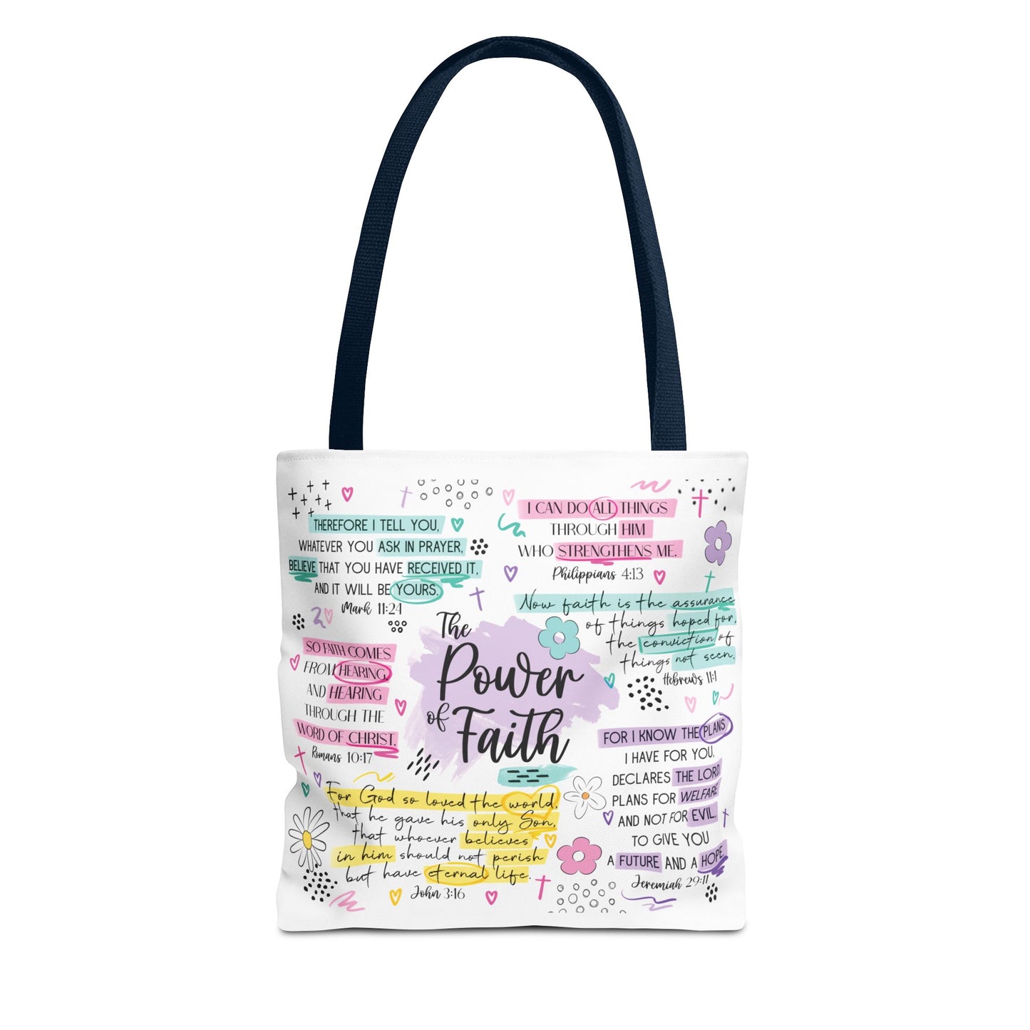 The Power of Faith | Christian Scripture Tote Bag | Inspirational Bible Verse Bag | Religious Gift for Women
