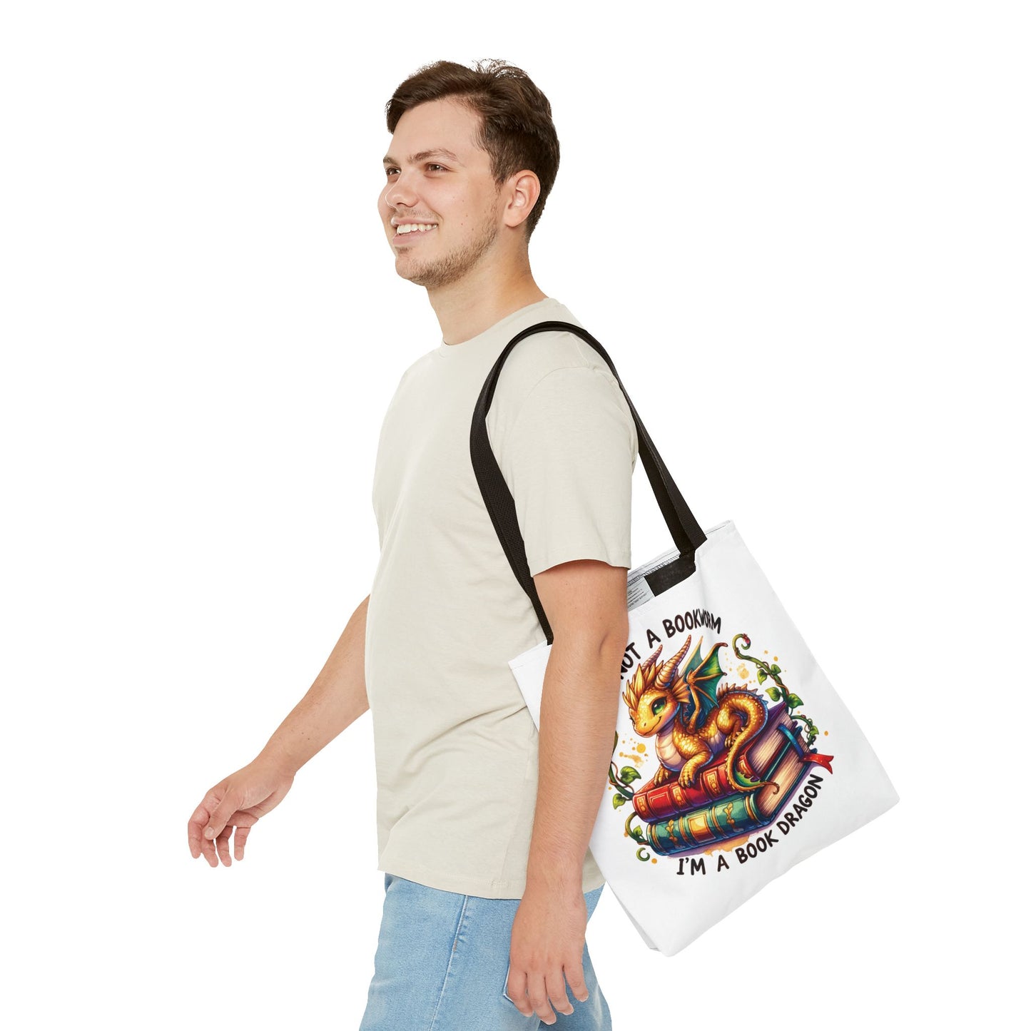 Book Dragon Tote Bag | Fantasy Reading Lover Gift | Double Sided Linen Bag