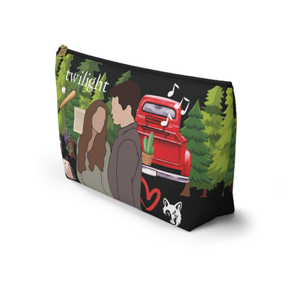 Twilight Inspired Cosmetic Bag | Forest Romance Design with Red Truck & Bookish Icons | YA Zipper Pouch