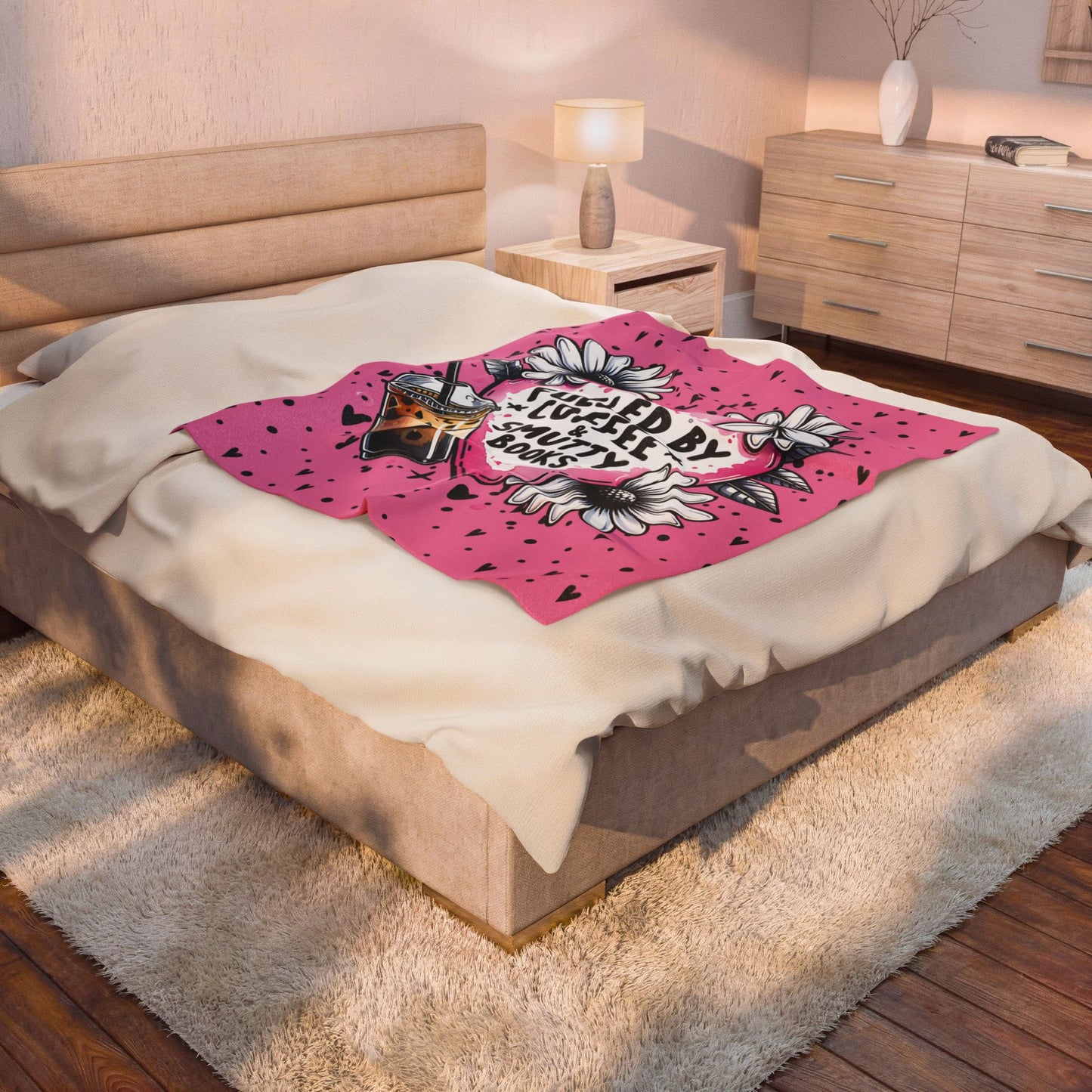 Fueled by Coffee and Smutty Books Blanket | Pink Bookish Cozy Reading Throw