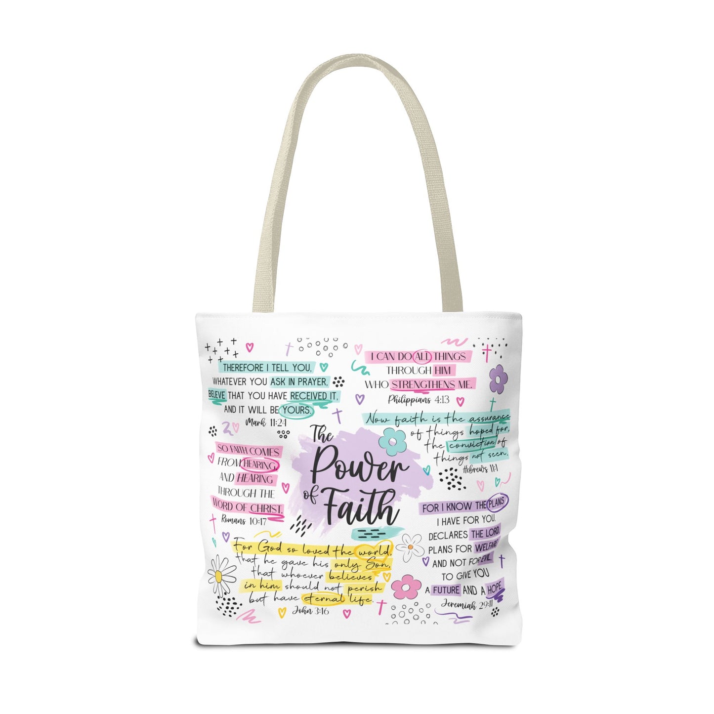 The Power of Faith | Christian Scripture Tote Bag | Inspirational Bible Verse Bag | Religious Gift for Women