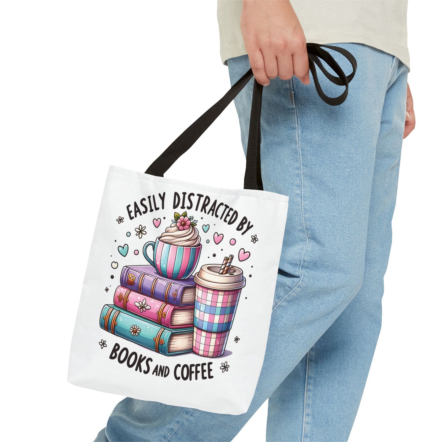 Easily Distracted by Books and Coffee | Book Lover Tote Bag | Reading Gift Bag