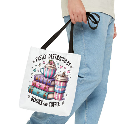 Easily Distracted by Books and Coffee | Book Lover Tote Bag | Reading Gift Bag