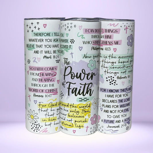 Power of Faith Tumbler | Bible Verse Christian Gift | Inspirational Scripture Drinkware