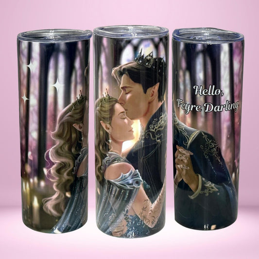 ACOTAR Inspired Tumbler – Feyre & Rhysand Romantic Fantasy Cup – "Hello, Feyre Darling" Elven Couple Design