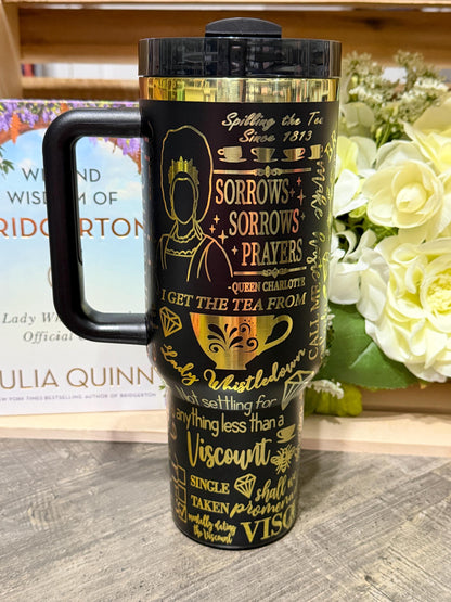 Bridgerton Inspired 40oz Engraved Tumbler | Rainbow Engraved Stanley Inspired Cup | Regency Romance Gift | Tea Lover Stainless Steel Mug
