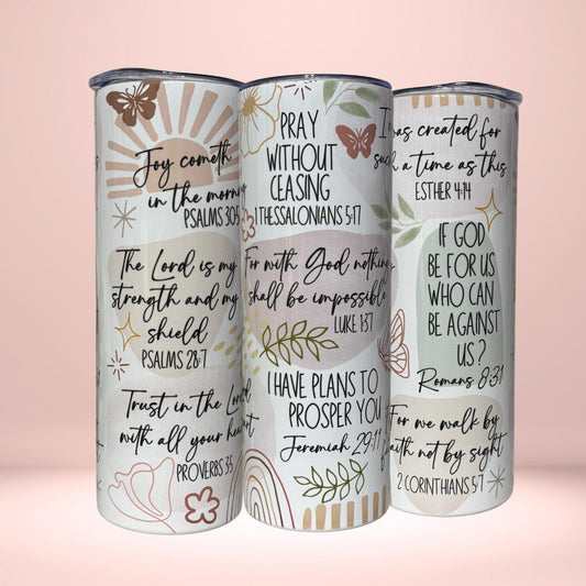 Pastel Scripture Tumbler | Christian Inspirational Drinkware with Bible Verses