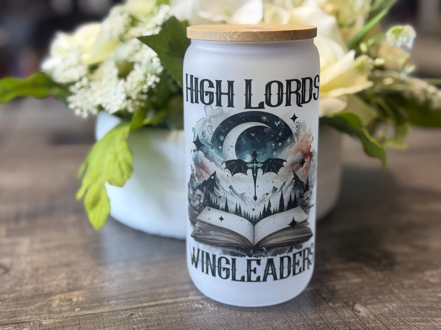 High Lords and Dragon Riders | 16oz Frosted Glass Tumbler with Bamboo Lid and Straw | Fantasy Bookish Gift