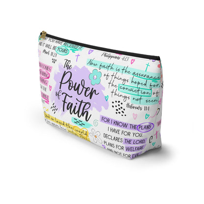 Power of Faith Bible Verse Cosmetic Bag | Pastel Christian Zipper Pouch with Scripture & Butterflies
