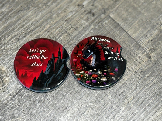 Throne of Glass Inspired Car Coasters – Abraxos & “Rattle the Stars” Set
