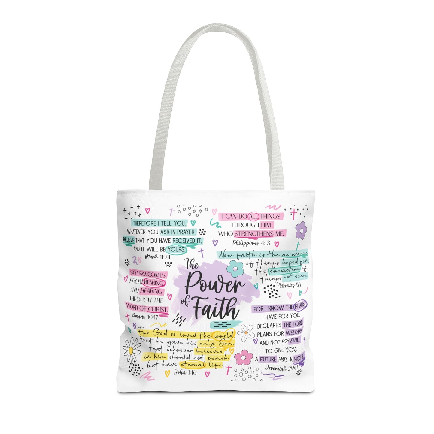 The Power of Faith | Christian Scripture Tote Bag | Inspirational Bible Verse Bag | Religious Gift for Women