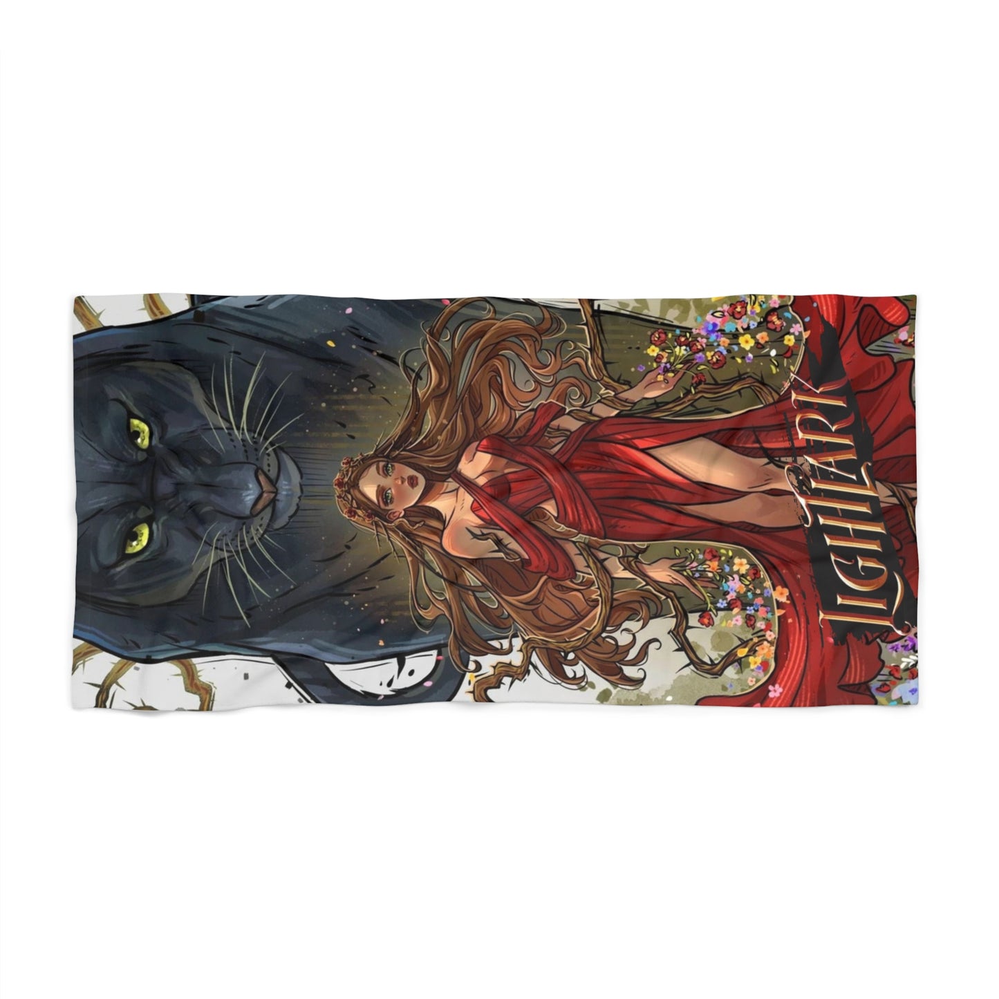Lightlark Inspired Beach Towel Featuring Isla Crown and Lynx