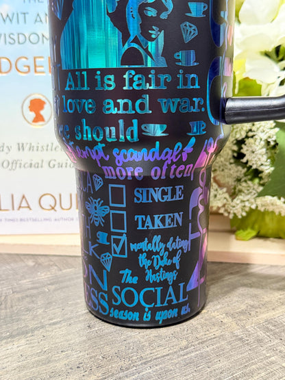 Bridgerton Inspired 40oz Engraved Tumbler | Rainbow Engraved Stanley Inspired Cup | Regency Romance Gift | Tea Lover Stainless Steel Mug