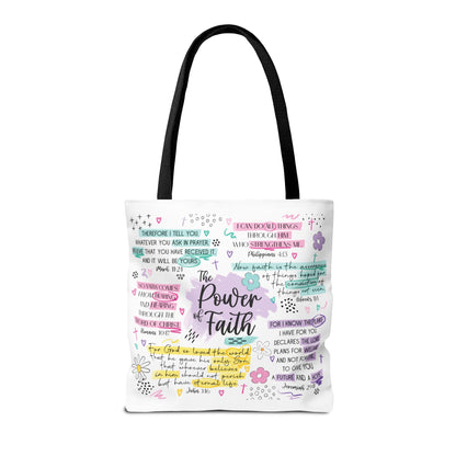 The Power of Faith | Christian Scripture Tote Bag | Inspirational Bible Verse Bag | Religious Gift for Women