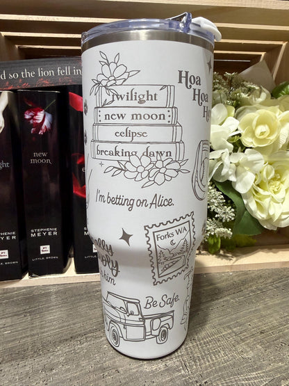 Twilight Inspired 40oz Engraved Tumbler with Handle – Bookish Gift – “And So the Lion Fell in Love with the Lamb”