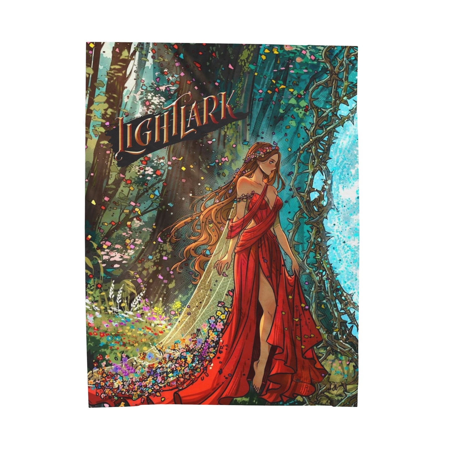 Lightlark-Inspired Enchanted Forest Blanket | Isla in Crimson Gown | Bookish Fantasy Throw