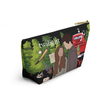 Twilight Inspired Cosmetic Bag | Forest Romance Design with Red Truck & Bookish Icons | YA Zipper Pouch