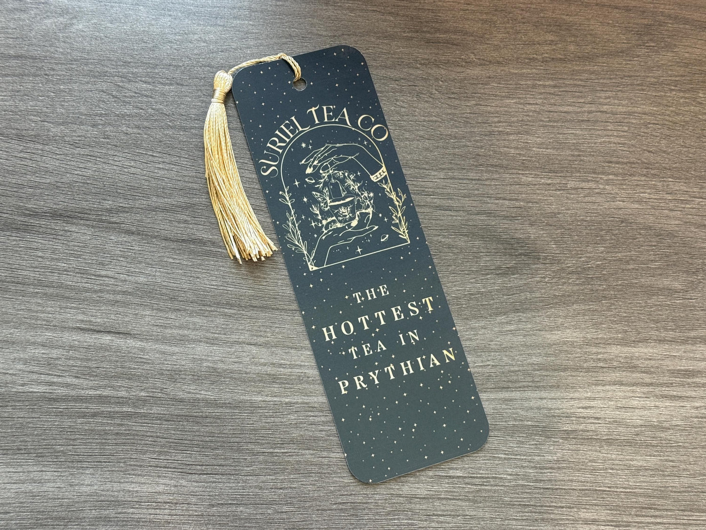 Suriel Tea Co Bookmark – The Hottest Tea in Prythian – ACOTAR Inspired Gold Foil Bookmark with Tassel