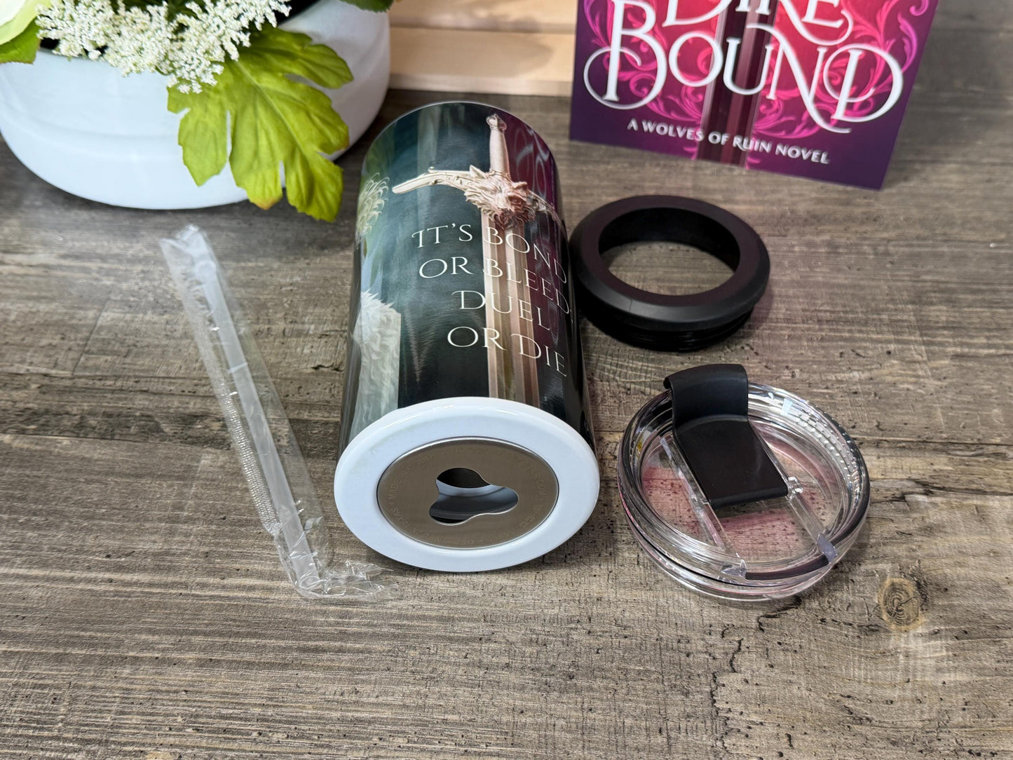 Dire Bound Inspired 4 in 1 Can Cooler | Meryn Cooper Wolf Tumbler | Dark Fantasy Romance Cup | Wolves of Ruin Gift | Bookish Drinkware