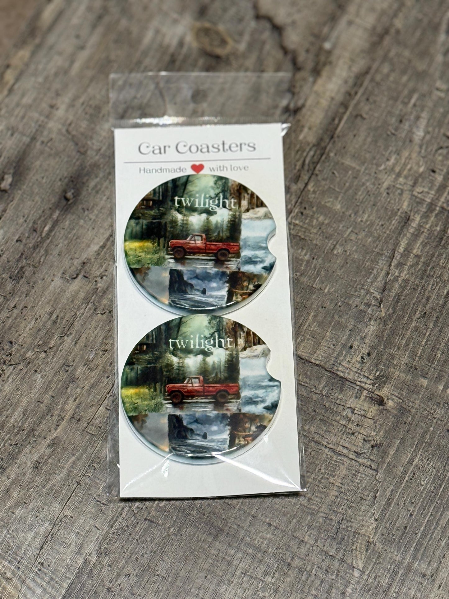 Twilight Forest & Red Truck Car Coasters – Bella, Jacob, Edward Aesthetic Set