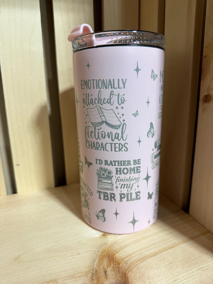 Bookish 4-in-1 Can Cooler Tumbler | Pink Reader Drinkware, Book Lover Gift