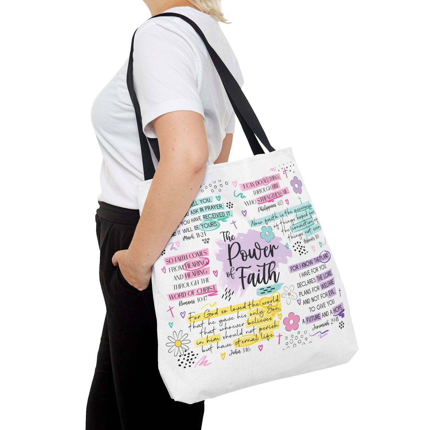 The Power of Faith | Christian Scripture Tote Bag | Inspirational Bible Verse Bag | Religious Gift for Women