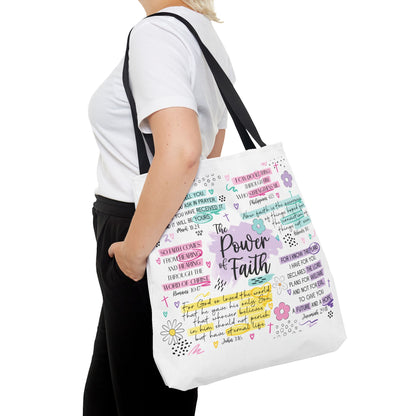 The Power of Faith | Christian Scripture Tote Bag | Inspirational Bible Verse Bag | Religious Gift for Women