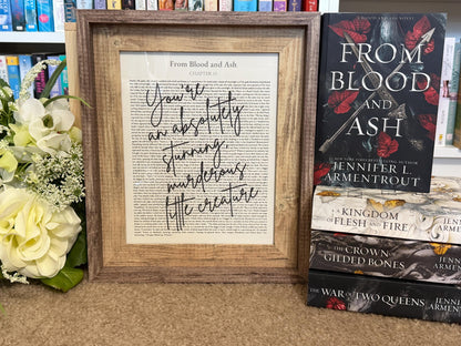 Bookish Frame | From Blood and Ash Quote Art | Jennifer L Armentrout Book Quote | Stunning Murderous Little Creature