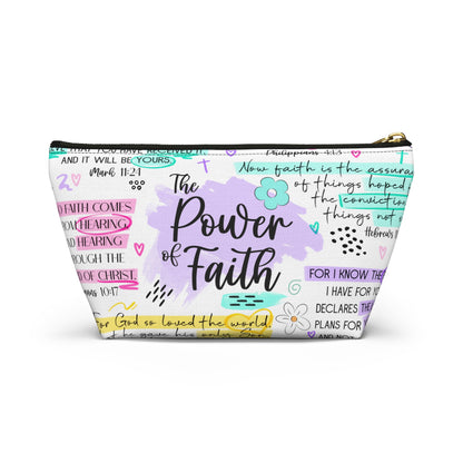 Power of Faith Bible Verse Cosmetic Bag | Pastel Christian Zipper Pouch with Scripture & Butterflies