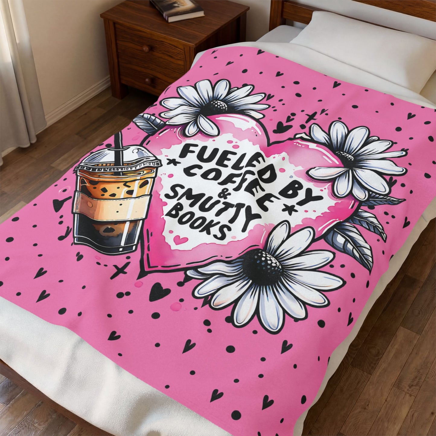 Fueled by Coffee and Smutty Books Blanket | Pink Bookish Cozy Reading Throw