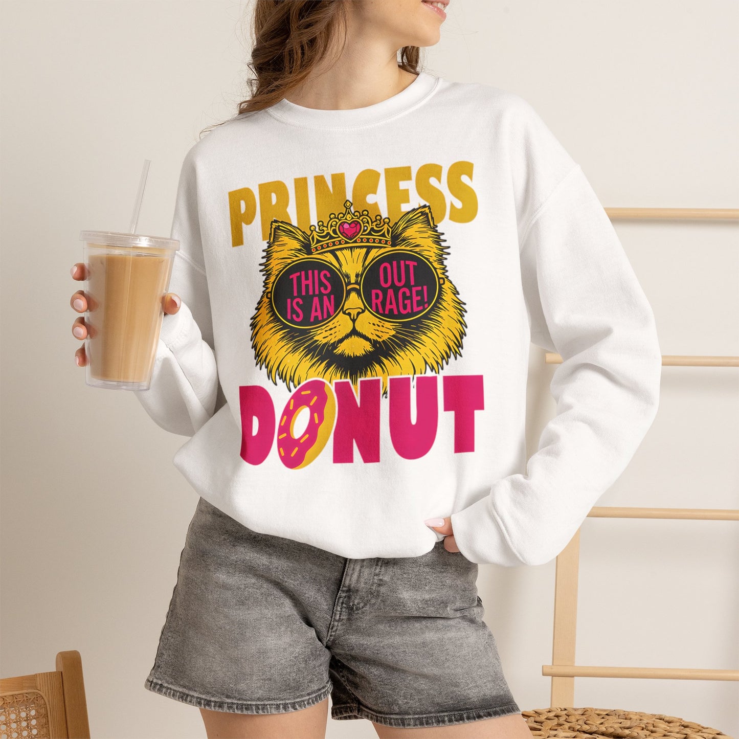 Princess Donut "This Is an Outrage!" Sweatshirt | Dungeon Crawler Carl Inspired Crewneck | Princess Donut Fan Gift | Funny Cat Sweatshirt