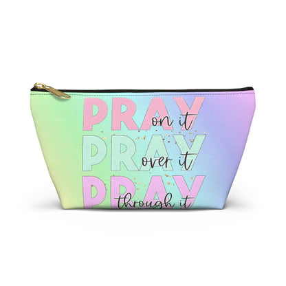 Pastel "Pray On It, Over It, Through It" Cosmetic Bag | Inspirational Zipper Pouch for Faith Filled Organization