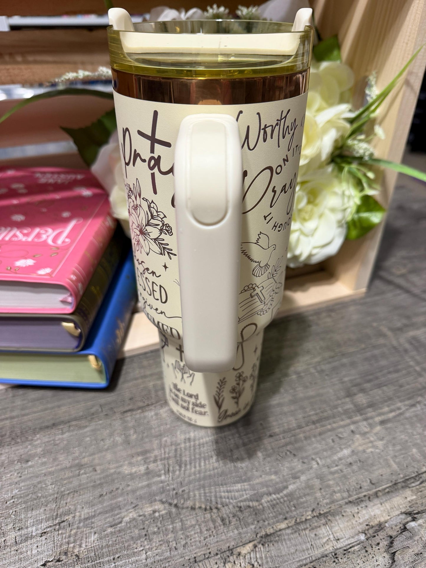 Christian 40oz Engraved Tumbler with Handle | Faith Scripture Cup | Pray Over It Stanley Style Mug | Proverbs 31:25 Gift for Women
