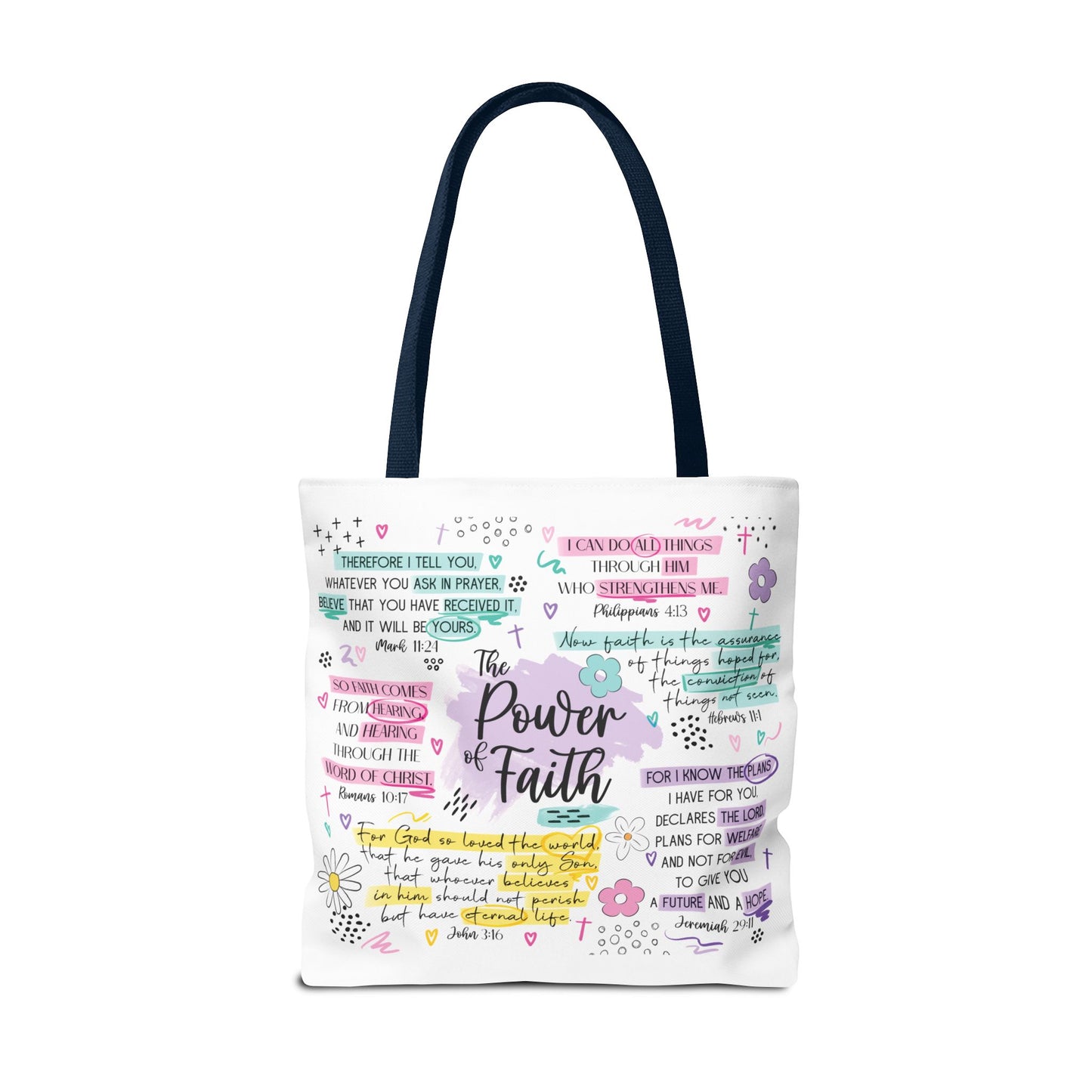 The Power of Faith | Christian Scripture Tote Bag | Inspirational Bible Verse Bag | Religious Gift for Women