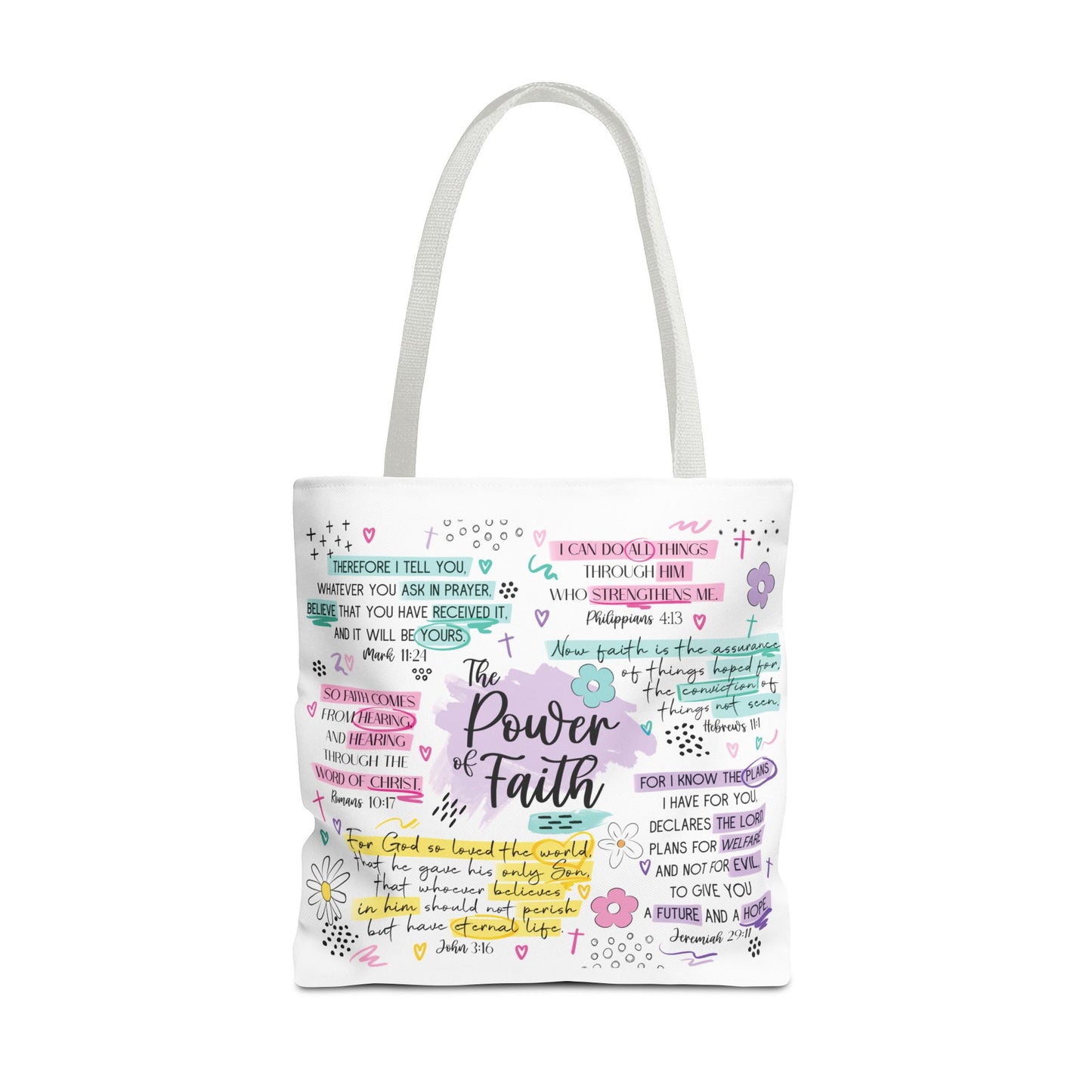 The Power of Faith | Christian Scripture Tote Bag | Inspirational Bible Verse Bag | Religious Gift for Women