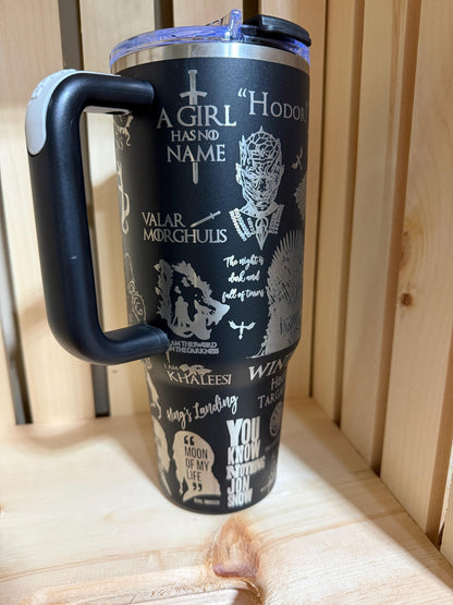 Game of Thrones 40oz Engraved Tumbler | GOT Stanley Style Cup | House Stark Dragon Travel Mug | Fantasy Bookish Gift | Winter Is Coming
