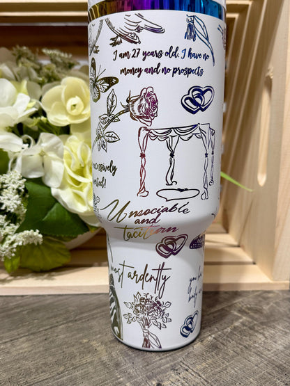 Pride and Prejudice Stanley Style 40oz Engraved Tumbler | White Rainbow Bookish Cup | Jane Austen Inspired Gift | Romance Reader Mug